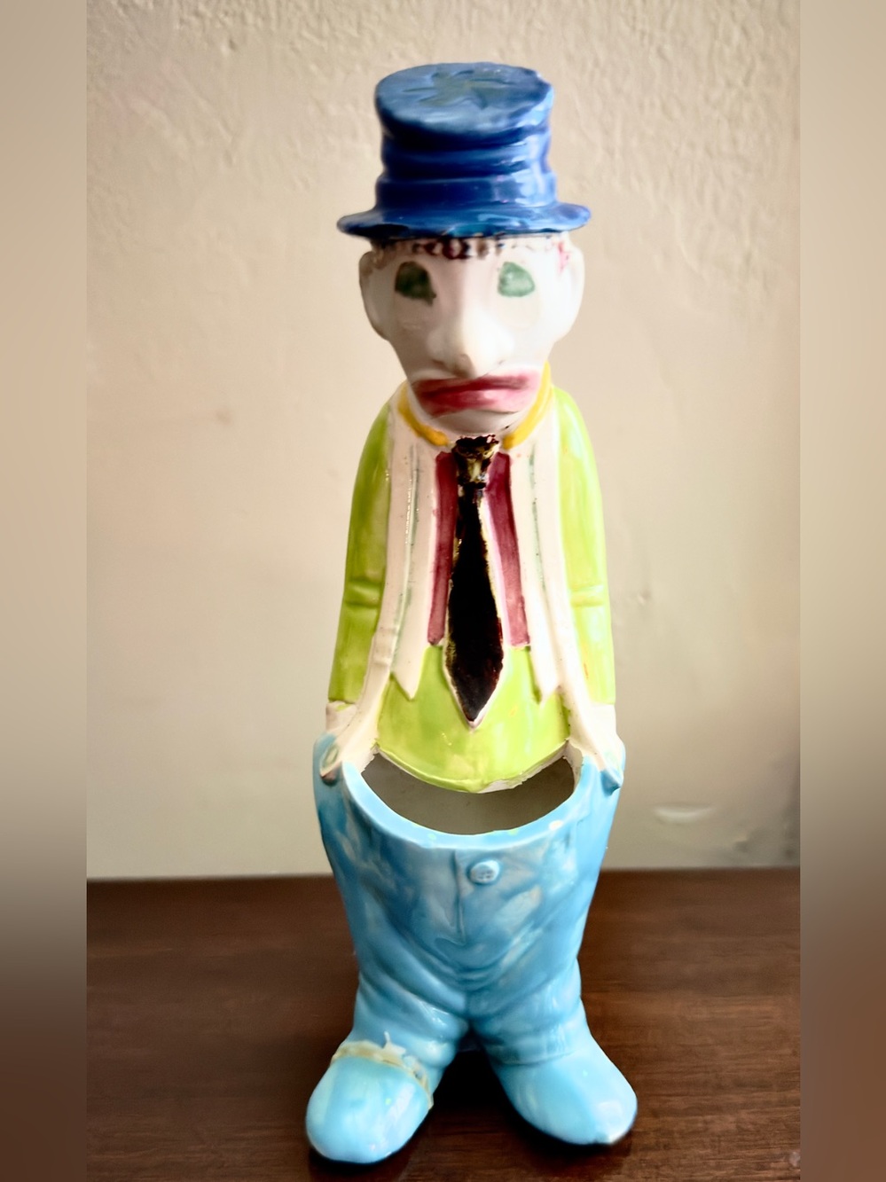 Vintage 1970s Ceramic Sad Hobo Clown Cactus Planter Mid Century Kitsch 7.5”